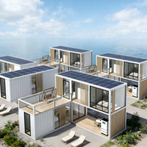 modular prefab home exterior with eco-friendly materials